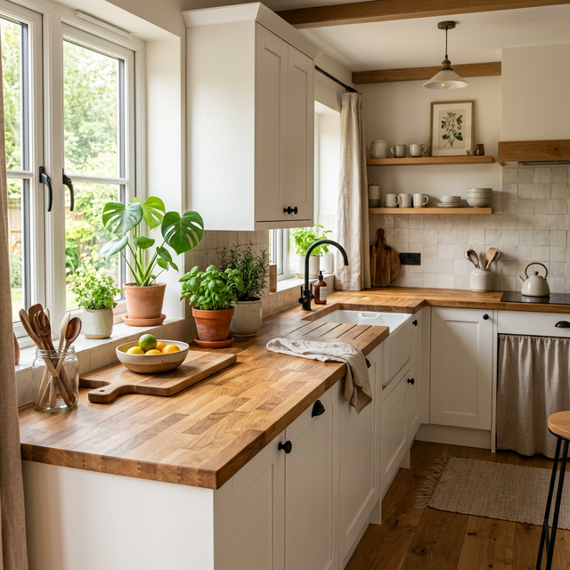 Кухня со сращенным дубовым щитом