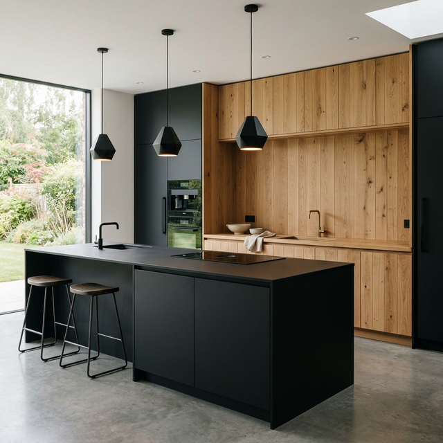 Кухня с цельноламельным дубовым щитом